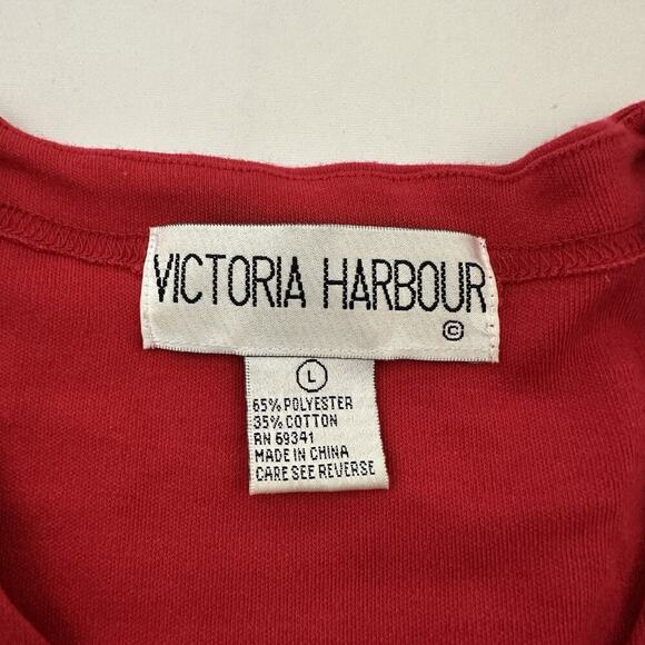 Victoria Harbour Womens Vintage 90s Cat Shirt Size L Red Embroidered Beaded - Picture 6 of 11